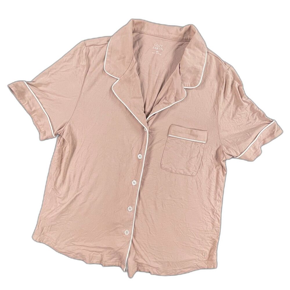 Cozy Earth XS Blush Pink Bamboo Viscose Stretch Knit Short Sleeve PJ Top Cooling